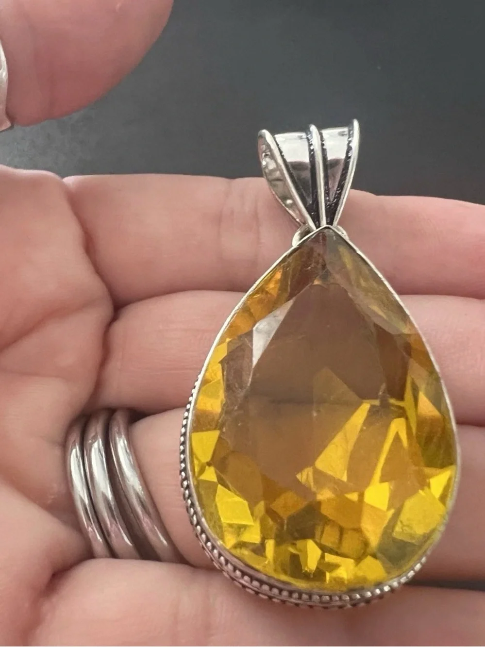 925 Sterling Silver Citrine Teardrop Necklace Gemstone Womens Jewelry